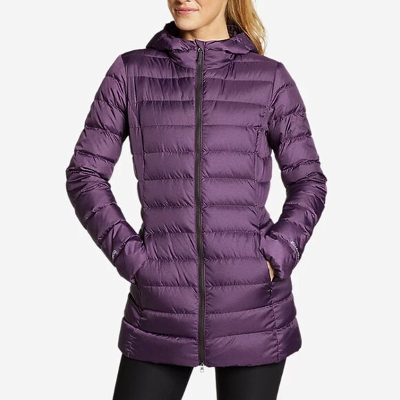 Eddie Bauer Women's 650 EB Down Cirruslite Hooded Purple Winter Puffer Jacket M - Picture 2 of 15